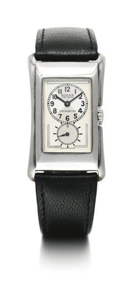 Rolex A SILVER RECTANGULAR WRISTWATCH WITH TWO-TONED DIAL REF 9710 CASE 02899 PRINCE BRANCARD WITH IMPORT GLASGOW HALLMARK CIRCA 1930