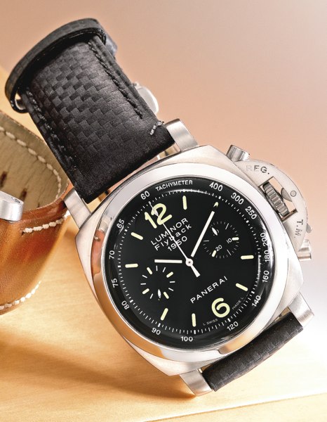 Panerai A LIMITED EDITION LARGE CUSHION-FORM STAINLESS STEEL AUTOMATIC CHRONOGRAPH WRISTWATCH WITH REGISTER CIRCA 2006 LUMINOR FLYBACK PAM 212 REF OP6640
