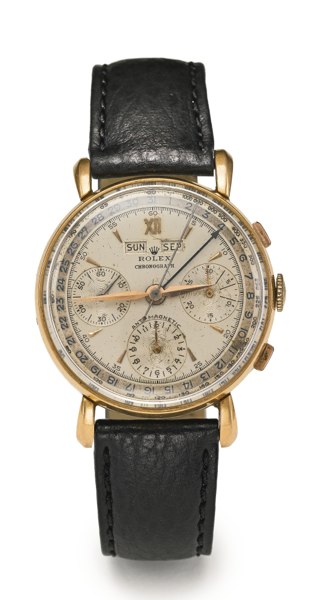 Rolex AN 18K PINK GOLD TRIPLE CALENDAR CHRONOGRAPH WRISTWATCH CIRCA 1955 REF 4768