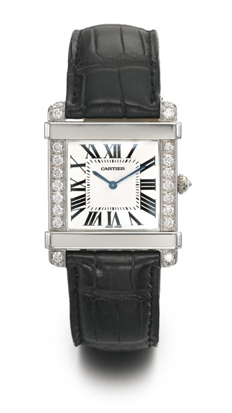 Cartier A LADY'S PLATINUM AND DIAMOND-SET SQUARE WRISTWATCH CIRCA 2005 TANK CHINOISE