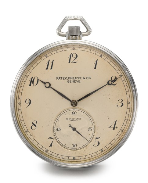 Patek Philippe A RARE AND LARGE STAINLESS STEEL OPEN-FACED WATCH, RETAILED BY SERPICO Y LAINO, CARACAS 1948 REF 738 MVT 882319 CASE 508034
