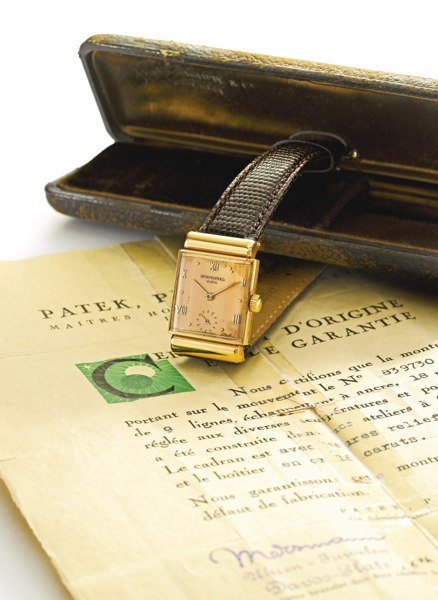 Patek Philippe AN 18K PINK GOLD RECTANGULAR WRISTWATCH WITH HOODED LUGS 1947 REF 1438 MVT 839730 CASE 646494