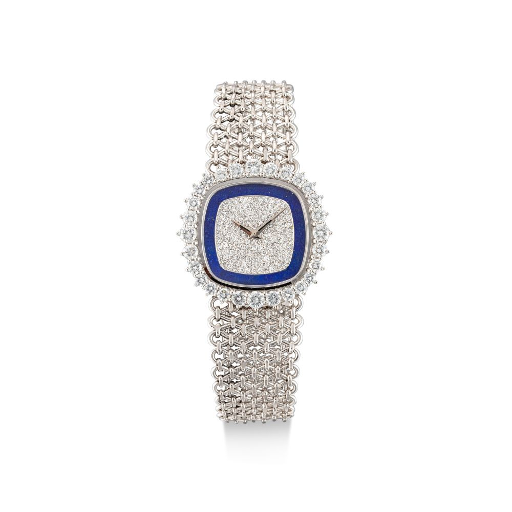 PATEK PHILIPPE | REFERENCE 4273 | A WHITE GOLD AND DIAMOND-SET BRACELET WATCH WITH LAPIS LAZULI DIAL, MADE IN 1978 | 百達翡麗 | 型號4273 白金鑲鑽石鏈帶腕錶，備青金石錶盤，1978年製