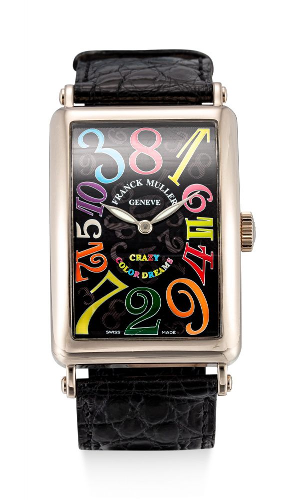 FRANCK MULLER | LONG ISLAND CRAZY HOUR COLOUR DREAMS, REFERENCE 1200 CH | A WHITE GOLD WRISTWATCH WITH JUMPING HOUR HAND, CIRCA 2018 | Long Island Crazy Hour Colour Dreams 型號1200 CH 白金跳時腕錶，約2018年製