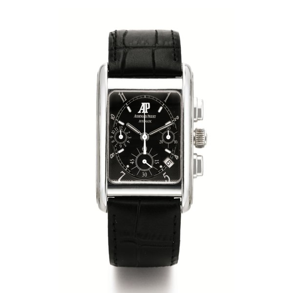 Audemars Piguet A WHITE GOLD RECTANGULAR AUTOMATIC CHRONOGRAPH WRISTWATCH WITH DATE AND REGISTERS CIRCA 2000 EDWARD PIGUET