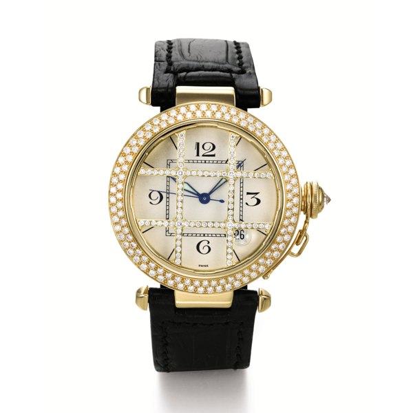 Cartier A YELLOW GOLD AND DIAMOND-SET AUTOMATIC CENTER SECONDS WRISTWATCH WITH DATE CIRCA 2000 PASHA