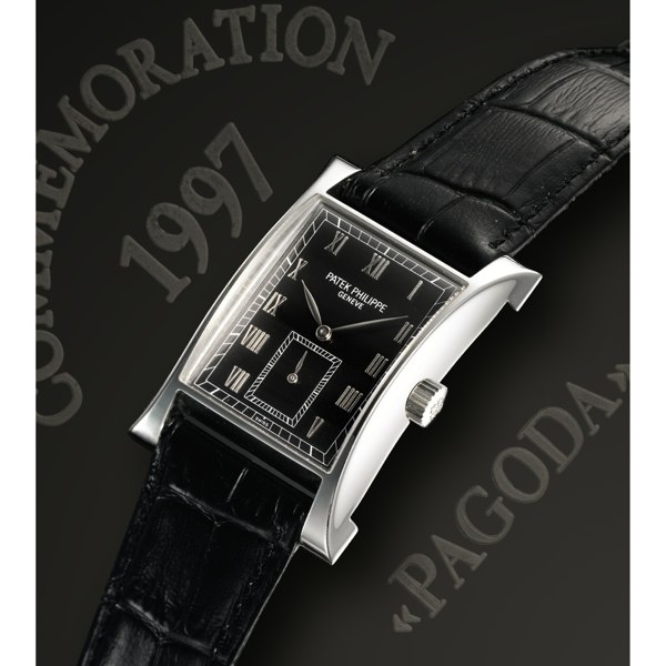 Patek Philippe A FINE AND RARE LIMITED EDITION PLATINUM RECTANGULAR WRISTWATCH MADE IN 1997 REF 5500 MVT 1853110 CASE 4014056 PAGODA