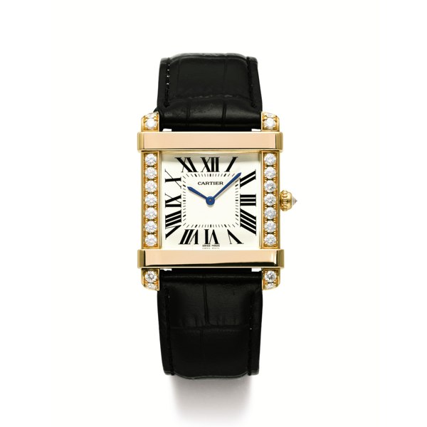 Cartier A PINK GOLD AND DIAMOND-SET SQUARE WRISTWATCH CIRCA 2006 TANK CHINOISE
