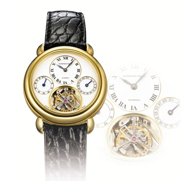 Audemars Piguet A FINE YELLOW GOLD AUTOMATIC BACK WOUND TOURBILLON WRISTWATCH WITH DATE AND POWER RESERVE INDICATION CIRCA 1993 NO 32