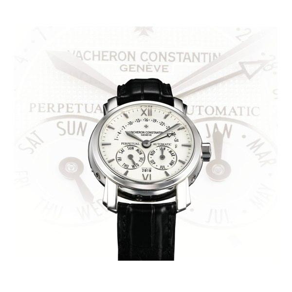 Vacheron Constantin A FINE PLATINUM AUTOMATIC PERPETUAL CALENDAR HINGED CASE WRISTWATCH WITH RETROGRADE DATE MADE IN 2004 REF 47031 MVT 933243 CASE 768458 MALTE