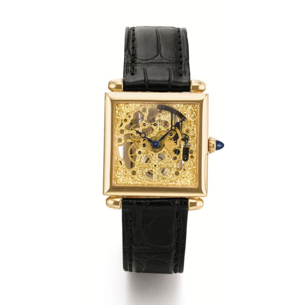Cartier A FINE LIMITED EDITION YELLOW GOLD SKELETONIZED SQUARE WRISTWATCH CIRCA 2002 CARRÉE OBUS COLLECTION PRIVÉE SKELETON NO 084/100
