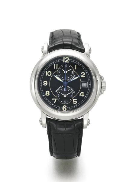 Franck Muller A PLATINUM AUTOMATIC CENTRE SECONDS THREE TIME ZONE WRISTWATCH WITH DATE REF 7000MB CASE 15 "MASTER BANKER" CIRCA 2000