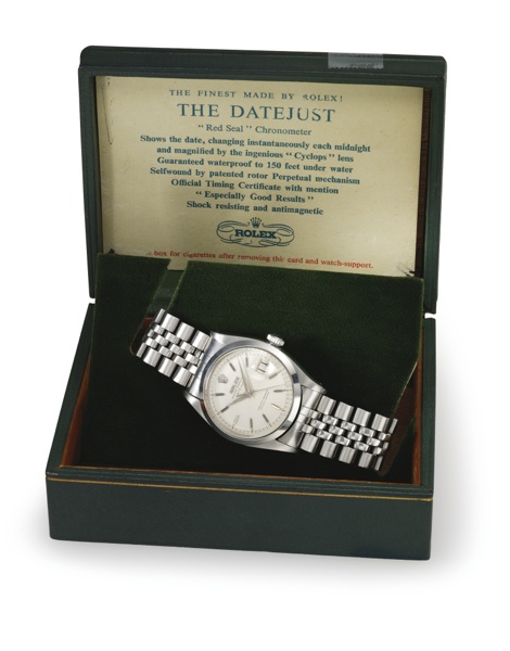 Rolex A FINE CENTRE SECOND AUTOMATIC STAINLESS STEEL WRISTWATCH WITH DATE AND BRACELET REF 6604 CASE 198845 DATEJUST CIRCA 1956