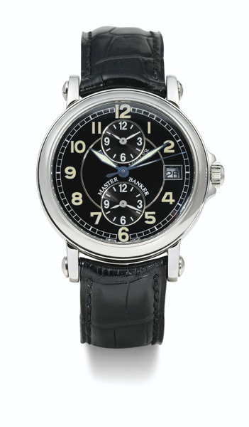 Franck Muller A STAINLESS STEEL AUTOMATIC TRIPLE TIME ZONE CENTER SECONDS WRISTWATCH WITH DATE CIRCA 2000 REF 3802MB MASTER BANKER NO 10