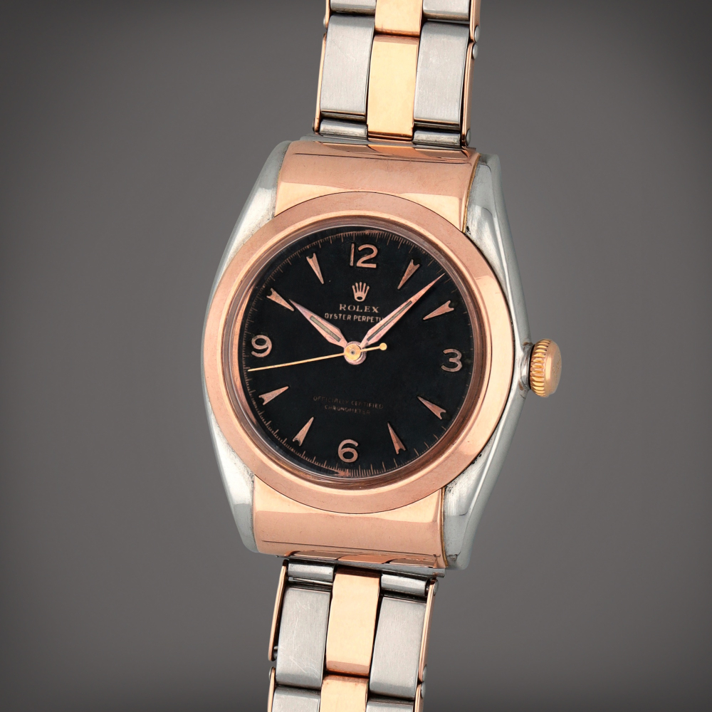 Bubble back', Reference 3065 | A stainless steel and pink gold wristwatch | Circa 1950