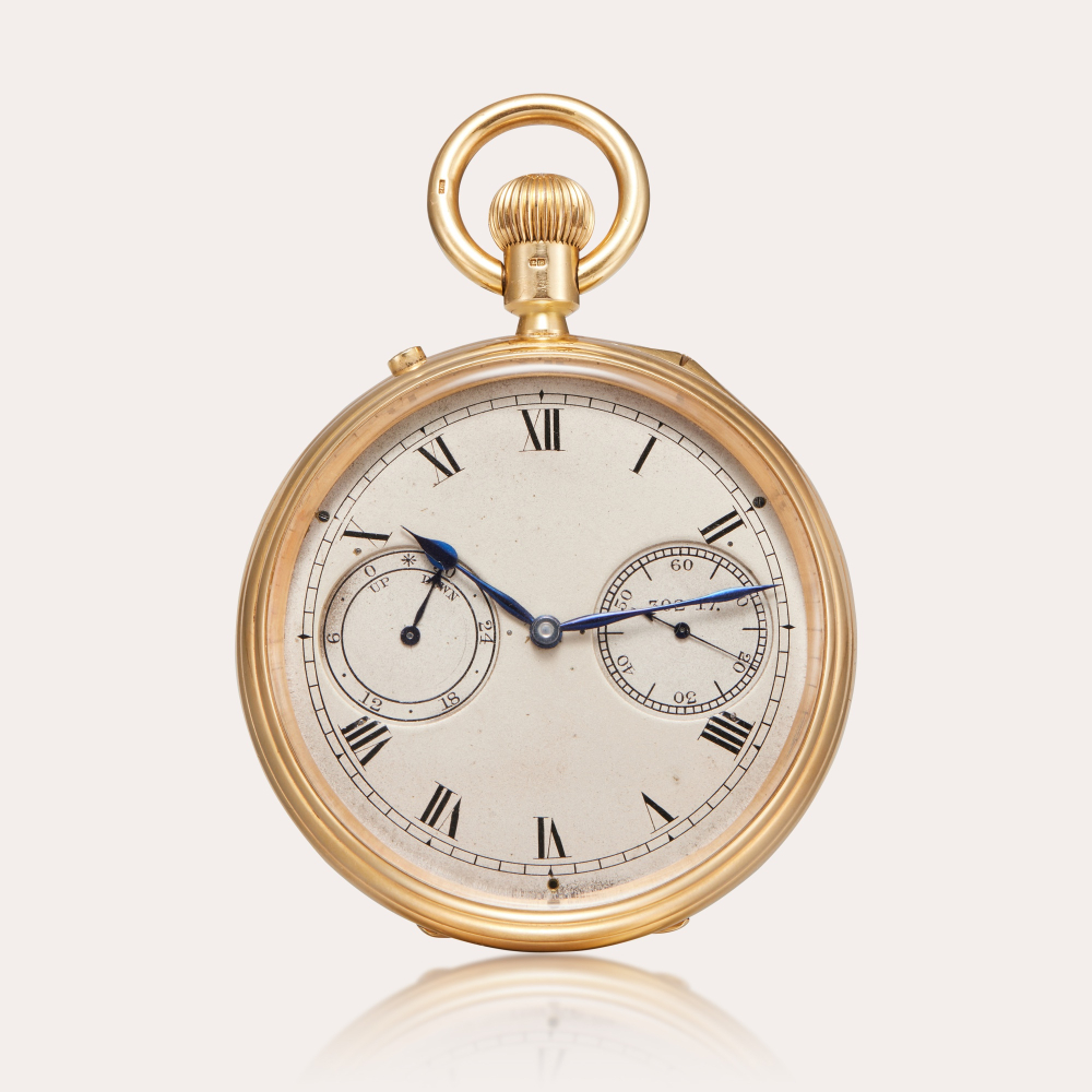 PROPERTY FROM AN ERUDITE COLLECTOR S. Smith & Son Ltd. A very fine, large and heavy 18ct gold open-faced keyless fusee one-minute tourbillon watch with up-and-down and Guillaume balance, awarded Especially good 93 Marks in Class ‘A’ at the 1917-1918 K