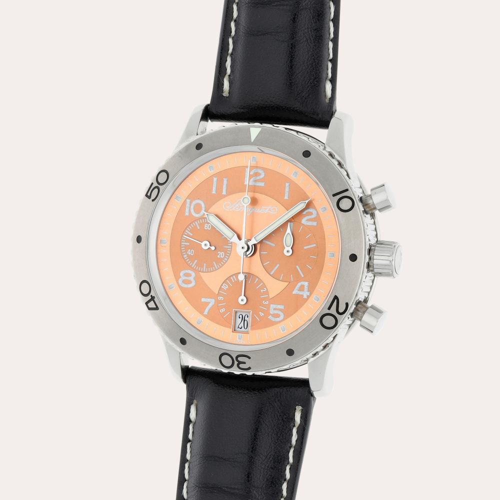 Breguet Type XX Transatlantique 'Salmon Dial', Reference 3820 | A stainless steel flyback chronograph wristwatch with date | Circa 2006