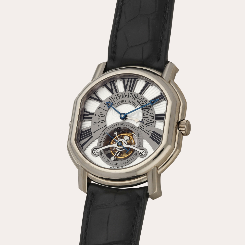 Daniel Roth Reference 196.X.60.361.CN.BA | A white gold tourbillon wristwatch with retrograde date and power reserve indication | Circa 2008