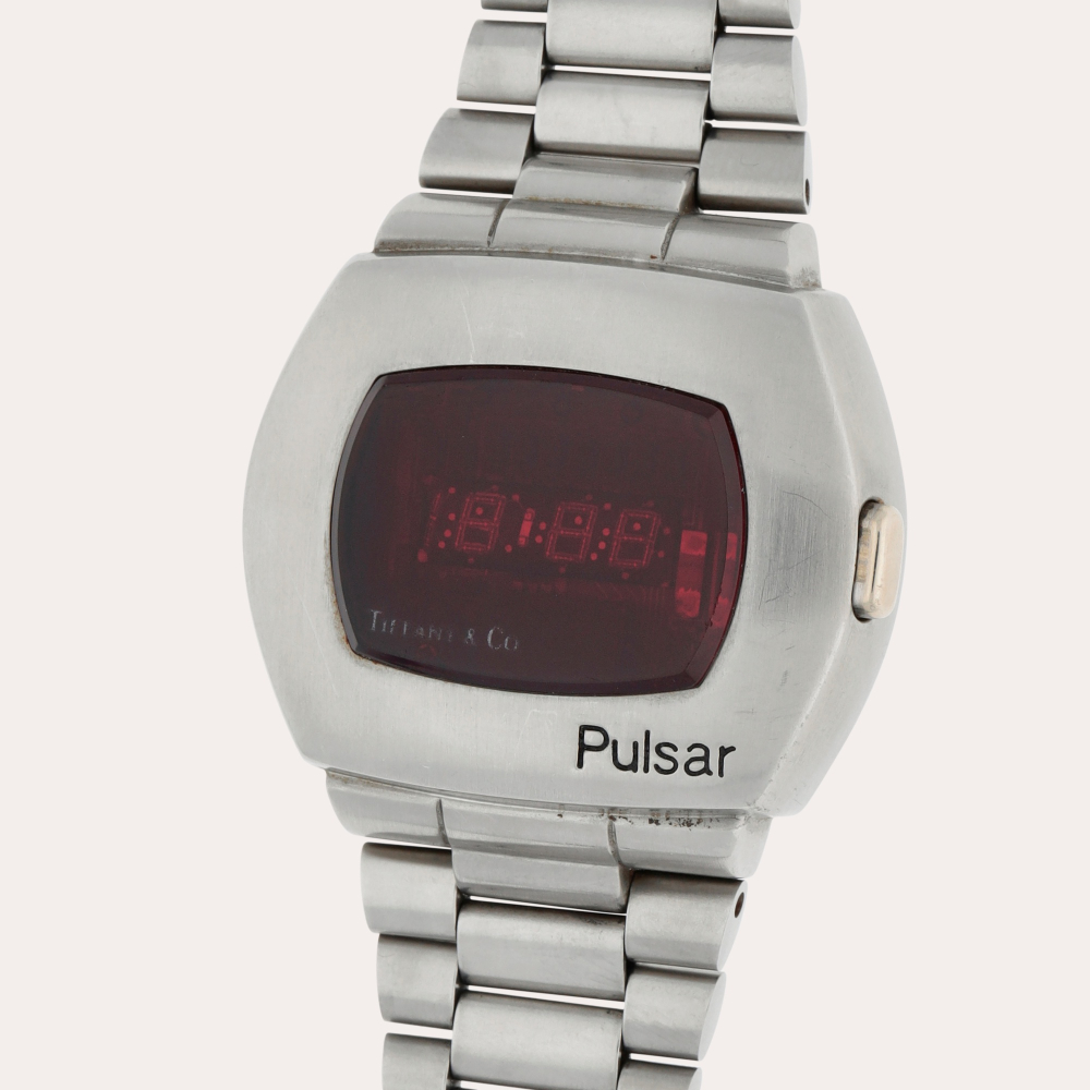 PROPERTY FROM AN IMPORTANT COLLECTOR Pulsar Retailed by Tiffany & Co.: P2 2900 | A white gold-plated stainless steel digital wristwatch with bracelet | Circa 1973