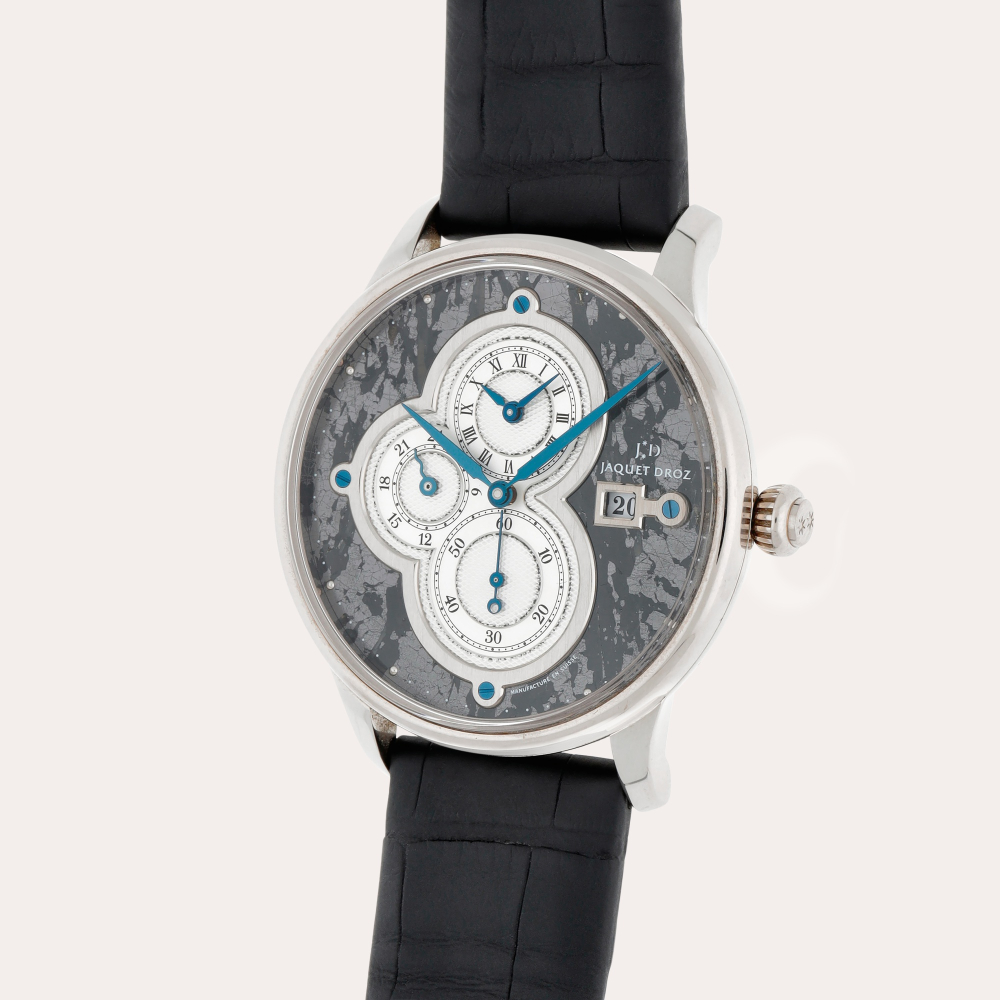 Jaquet Droz The Time Zones, Reference J015134208 | A limited edition white gold dual time zone wristwatch with date and nuummite dial | Circa 2016