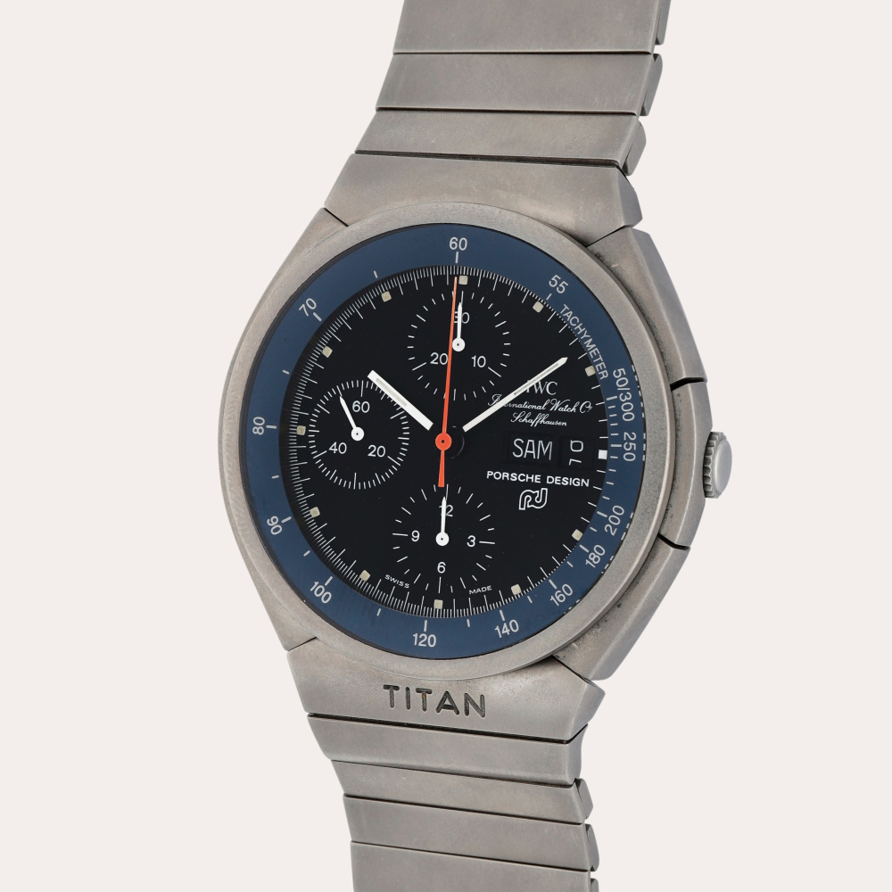 IWC | Porsche Design Titan, Reference IW3700 | A titanium chronograph wristwatch with day, date and bracelet | Circa 1980