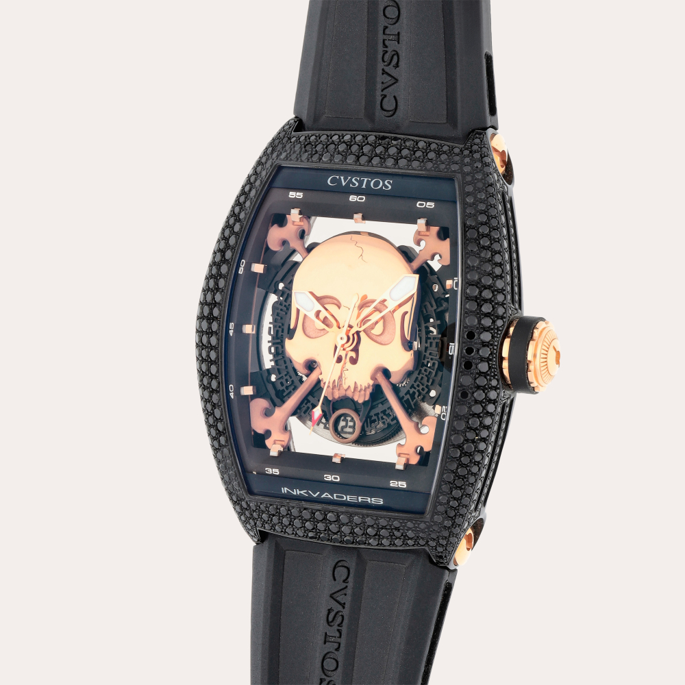 Cvstos Challenge Jetliner II 'Skull Inkvaders' | A limited edition titanium and black diamond-set skeletonized wristwatch with date | Circa 2017