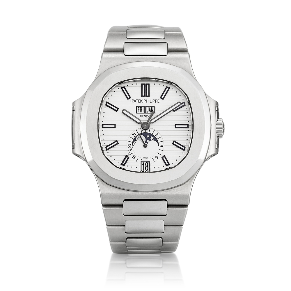 Nautilus Reference 5726  A stainless steel annual calendar bracelet watch with day date moon phases and 24 hours indication Circa 2014    Nautilus 5726  242014