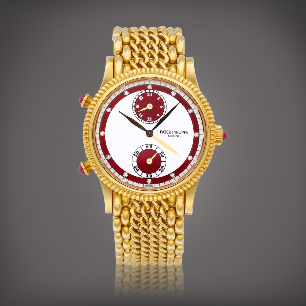 Travel Time Reference 4864  A yellow gold and diamondset dual time zone wristwatch with 24 hours indication and bracelet Circa 2001    Travel Time 4864  242001