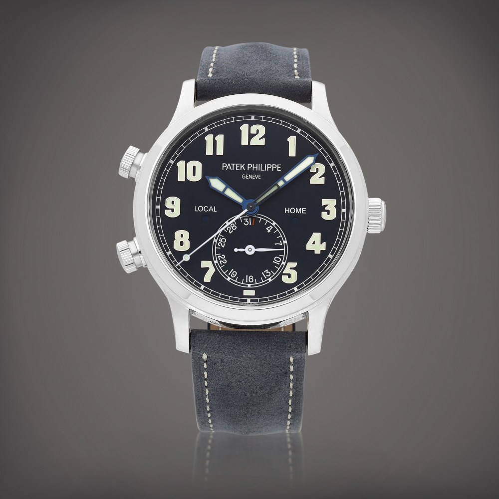 Calatrava Pilot Travel Time Reference 5524  A white gold dual time zone wristwatch with date and day and night indication Circa 2016    CALATRAVA PILOT TRAVEL TIME 5524  2016