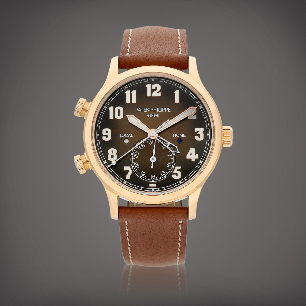 Calatrava Pilot Travel Time Reference 5524  A pink gold dual time zone wristwatch with date and day and night indication Circa 2020    CALATRAVA PILOT TRAVEL TIME 5524  2020