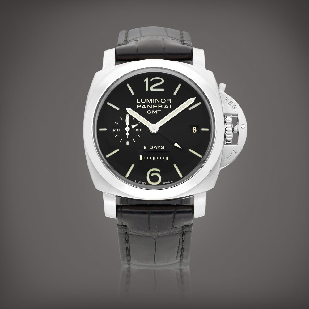 Luminor 8 Days GMT Reference PAM00233  A stainless steel dual time zone wristwatch with date power reserve 24 hours indication and seconds reset mechanism Circa 2017    Luminor 8 Days GMT PAM00233  242017