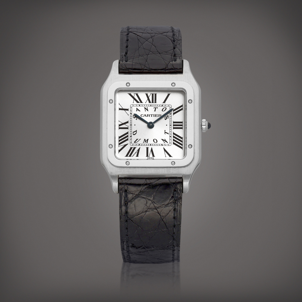 PROPERTY FROM A PROMINENT COLLECTOR  Cartier  Santos Dumont, Reference 1575 A limited edition ultra slim platinum wristwatch, Made to Commemorate Santos Dumont, Circa 1997 
