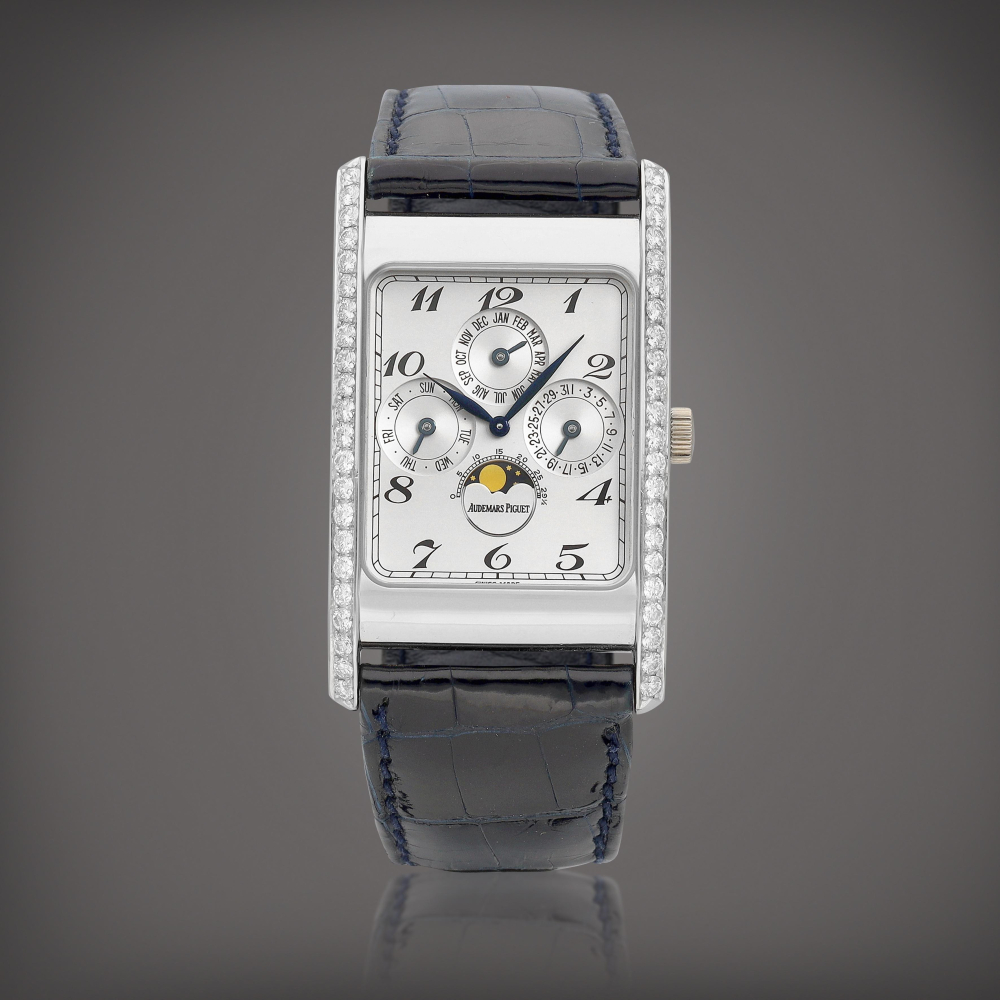 PROPERTY FROM A PROMINENT COLLECTOR  Audemars Piguet  Quantieme Perpetual Edward Piguet A platinum and diamond-set perpetual calendar wristwatch with moon phases, Circa 1992 