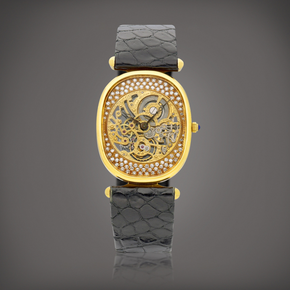 Patek Philippe  Ellipse, Reference 3881 A yellow gold and diamond-set skeletonised wristwatch, Circa 1982 