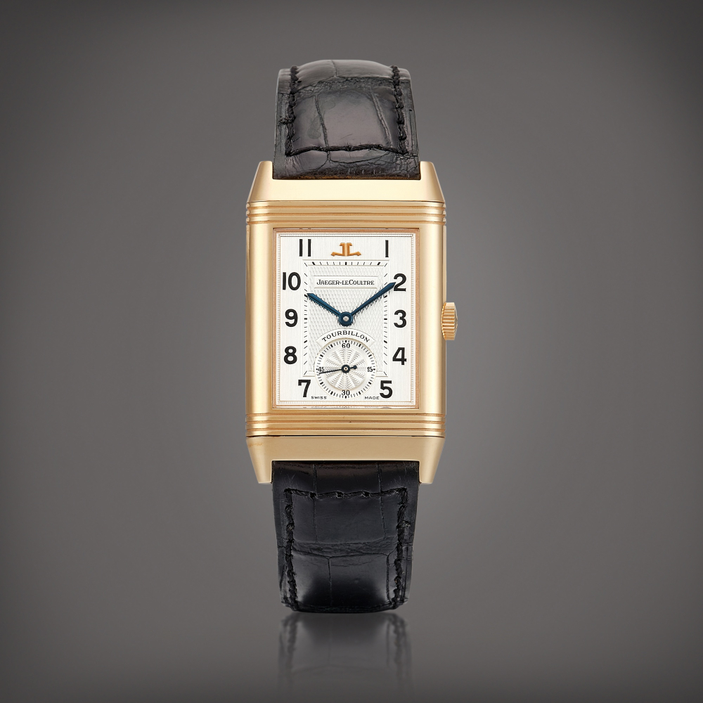 PROPERTY FROM A PROMINENT COLLECTOR  Jaeger-LeCoultre  Reverso Tourbillon, Reference 270.2.68 A limited edition pink gold reversible tourbillon wristwatch with power reserve indication, Circa 1993 