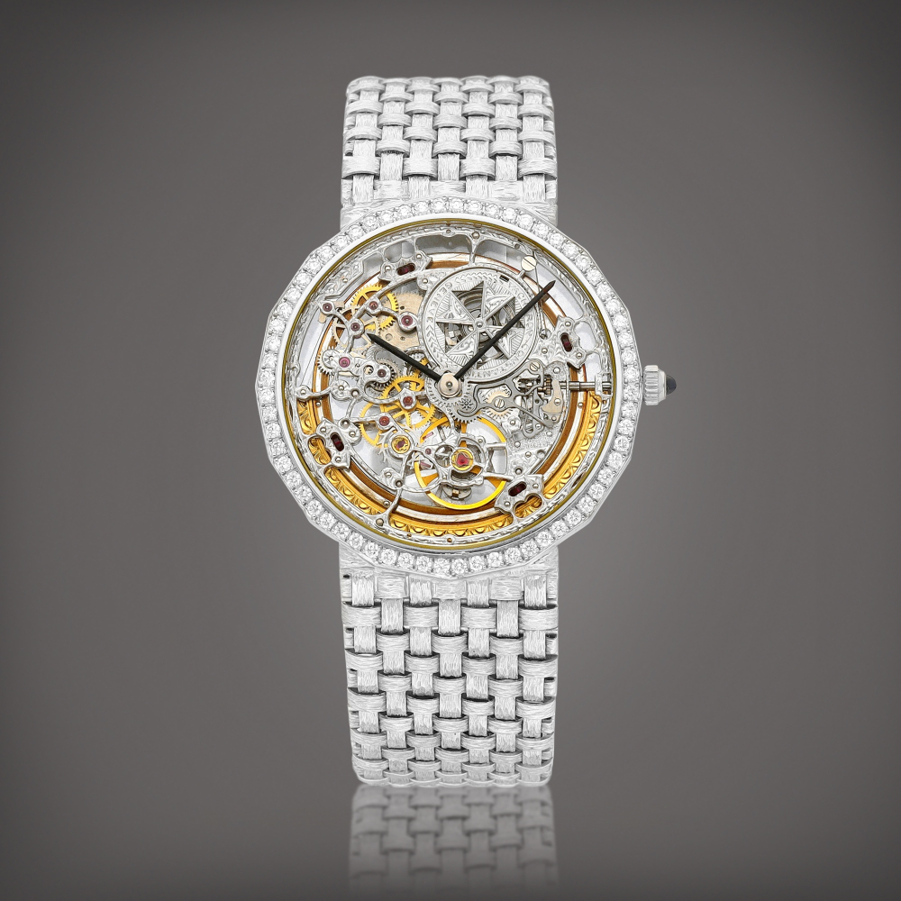 PROPERTY FROM A COLLECTOR  Vacheron Constantin  Patrimony, Reference 43502 A white gold and diamond-set skeletonised bracelet watch, Circa 1993 