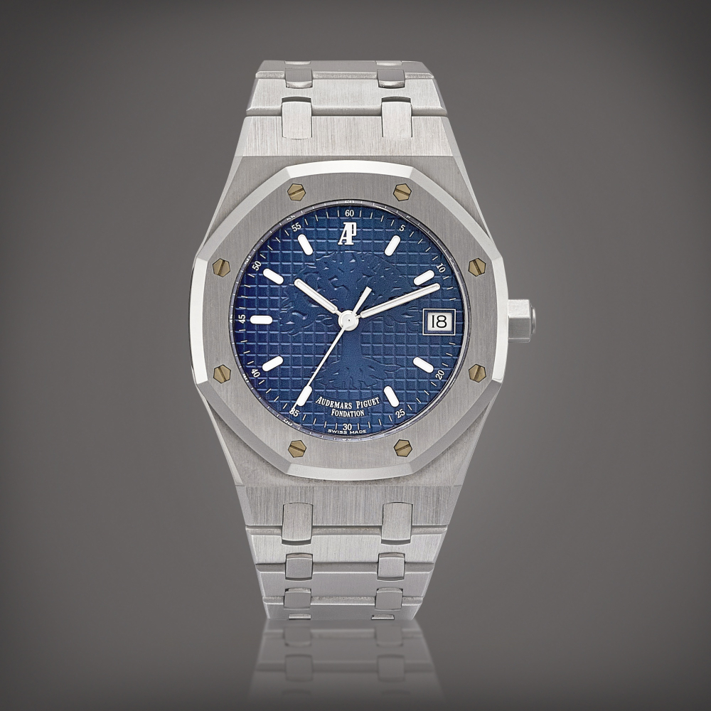 PROPERTY OF A COLLECTOR  Audemars Piguet  Royal Oak Time for the Trees Foundation, Reference 15100ST/O/0789ST/01 A limited edition stainless steel bracelet watch with date, Circa 2000 