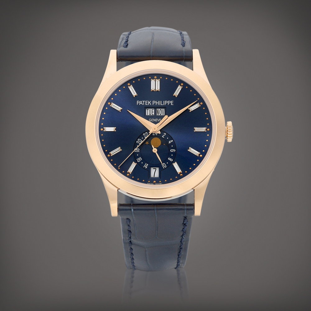 Patek Philippe  Reference 5396 A pink gold and diamond-set annual calendar wristwatch with moon phases and 24 hours indication, Circa 2015 