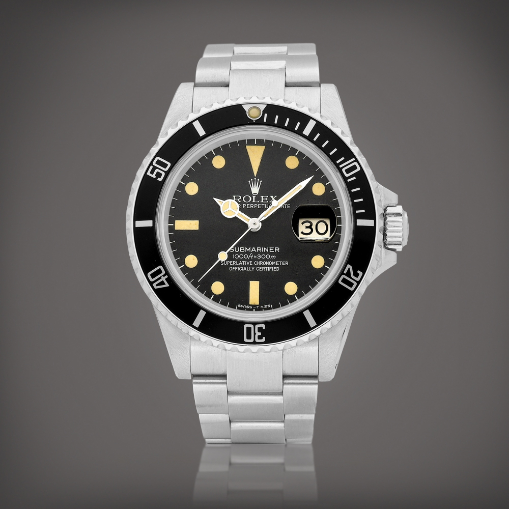 PROPERTY FROM A NOTABLE COLLECTOR  Rolex  Submariner, Reference 16800 A stainless steel wristwatch with date and bracelet, Circa 1986 