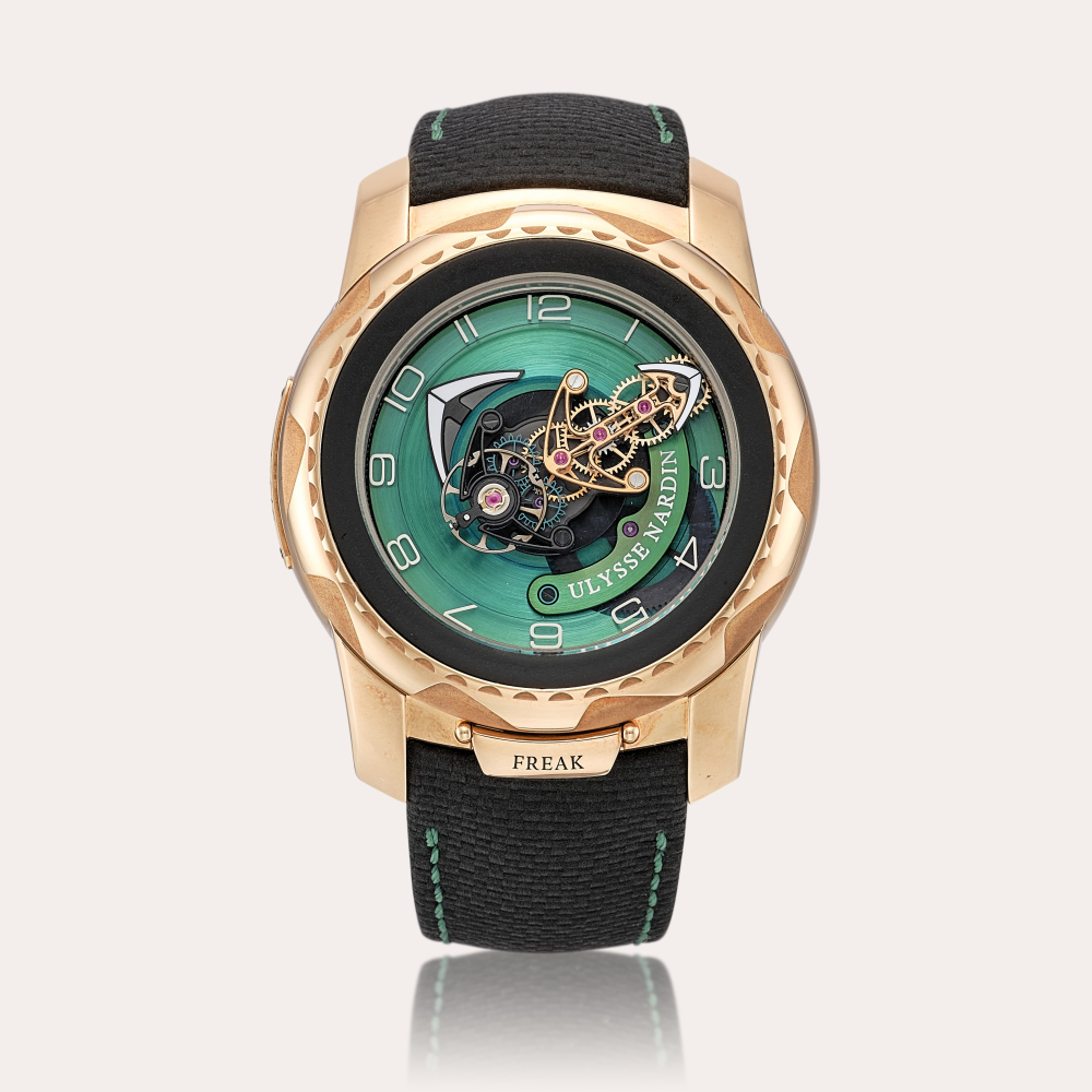 Ulysse Nardin Freak Cruiser, Reference 2056-131/GREEN, No. 1/8 | A limited edition pink gold carrousel tourbillon wristwatch with dual direct escapement, Circa 2015 | 雅典 | Freak Cruiser 型號2056-131/GREEN，編號1/8 | 限量版粉紅金卡羅素陀
