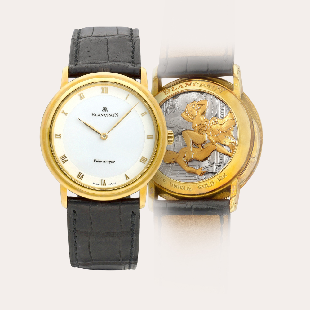 Blancpain Erotic Piece Unique | A unique yellow gold minute repeating wristwatch with erotic automaton, Circa 1995 | 寳珀 | Erotic Piece Unique | 獨一無二黃金三問腕錶，備春宮活動人偶，約1995年製作
