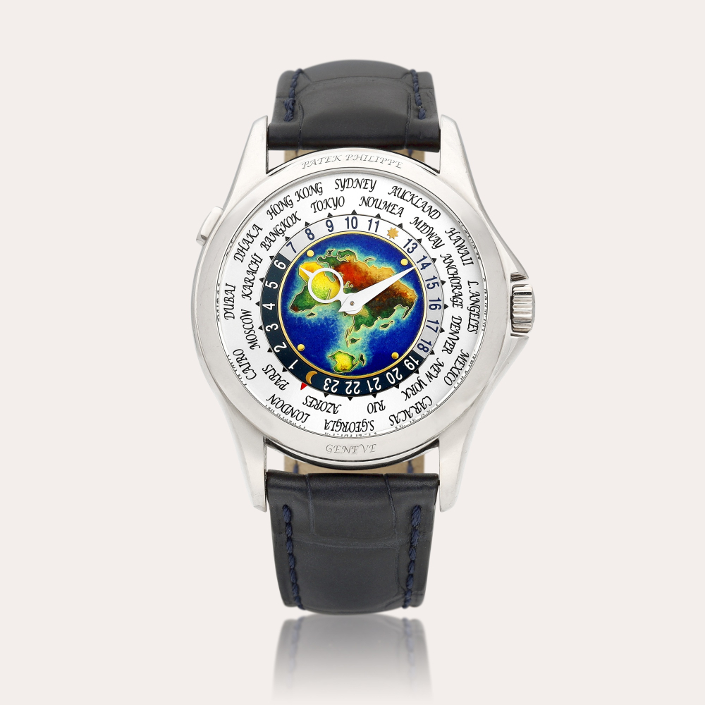 Patek Philippe Reference 5131 A white gold world time wristwatch with cloisonné enamel dial, Circa 2010 | 百達翡麗 | 型號5131 |白金世界時間腕錶，備掐絲琺瑯錶盤，約2010年製