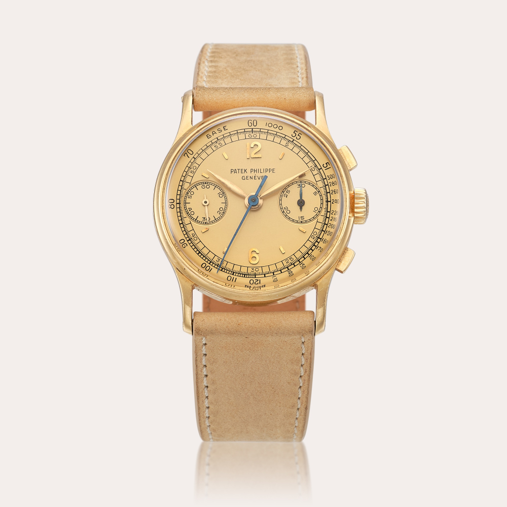 Patek Philippe Reference 130 | A yellow gold chronograph wristwatch, Retailed by Guillermin, Made in 1962 | 百達翡麗 | 型號130 | 黃金計時腕錶，由Guillermin發行，1962年製