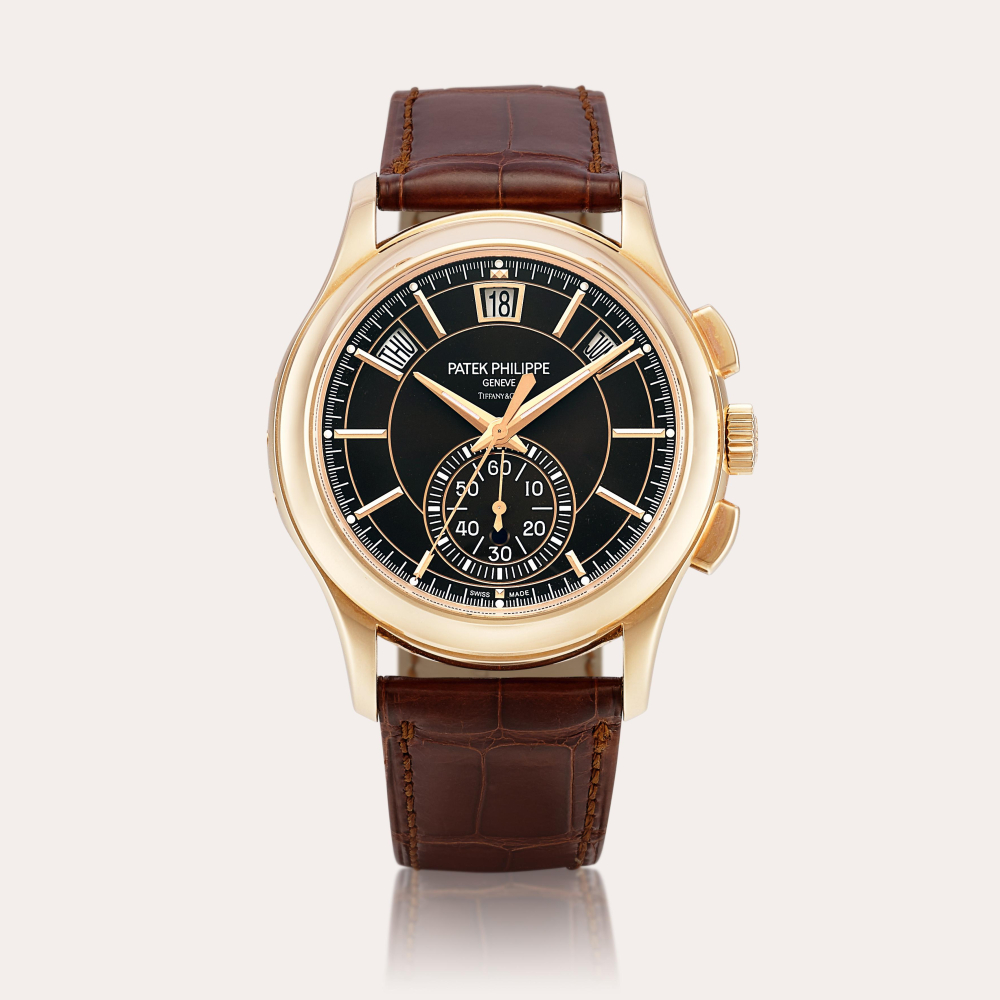 Patek Philippe Reference 5905 A pink gold annual calendar flyback chronograph wristwatch, Retailed by Tiffany & Co., Circa 2020 | 百達翡麗 | 型號5905 | 粉紅金年曆飛返計時腕錶，由 Tiffany & Co. 發行，約2020年製