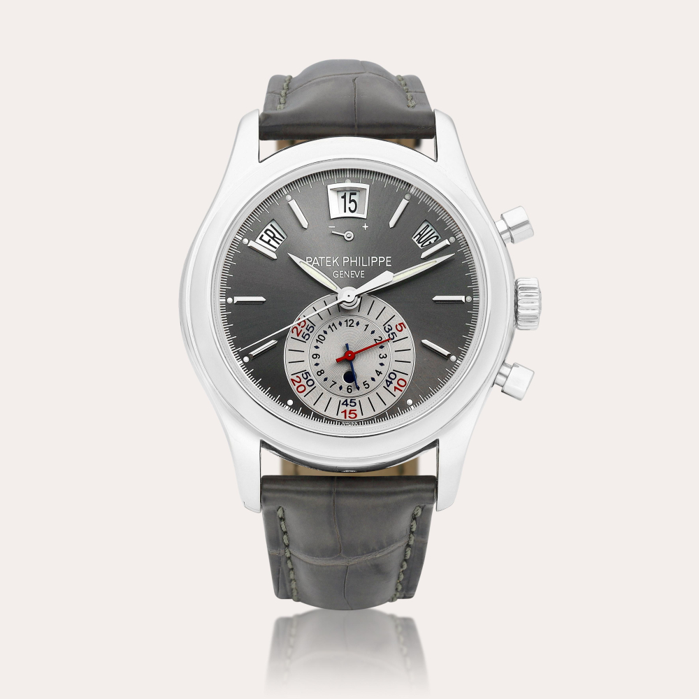 Patek Philippe Reference 5960 | A platinum annual calendar flyback chronograph wristwatch with power reserve and day and night indication, Made in 2006 | 百達翡麗 | 型號5960 | 鉑金年曆飛返計時腕錶，備動力儲備及晝夜顯示，2006年