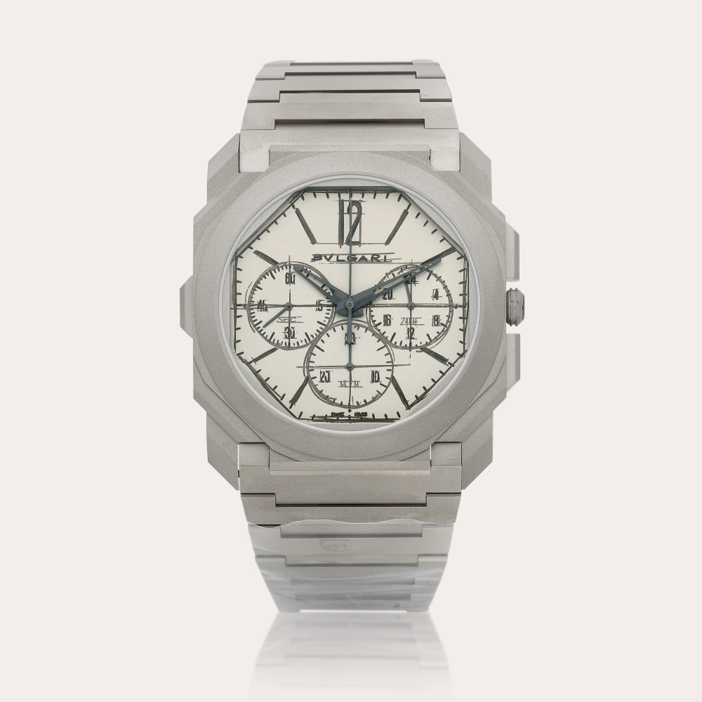Bulgari Octo Finissimo Chronograph GMT 'Design Edition', Reference 103673 | A limited edition titanium dual time chronograph wristwatch with bracelet, Circa 2022 | 寶格麗 | Octo Finissimo Chronograph GMT 'Design Edition' 型號103673 |