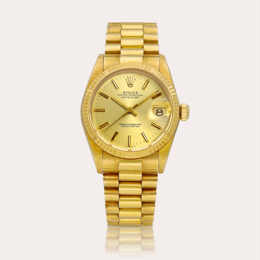 Rolex DateJust, Reference 6827 | A yellow gold wristwatch with date and bracelet, Circa 1982 | 勞力士 | DateJust 型號6827 | 黃金鏈帶腕錶， 備日期顯示，約1982年製