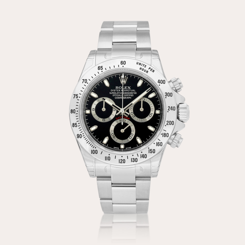 Rolex Cosmograph Daytona, Reference 116520 | A stainless steel chronograph wristwatch with bracelet and "APH" dial, Circa 2013 | 勞力士 | Cosmograph Daytona 型號116520 | 精鋼計時鏈帶腕錶，備 "APH" 錶盤，約2013年製