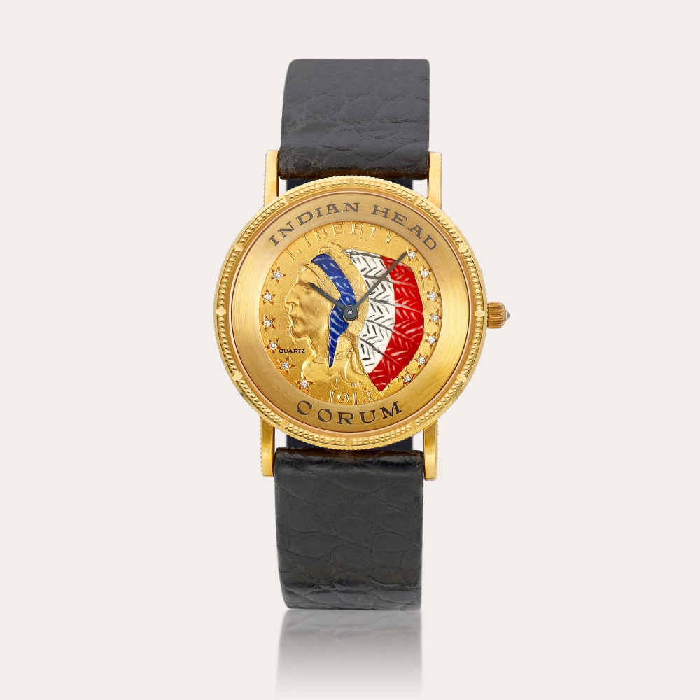 Corum A yellow gold and diamond-set coin watch, Circa 1990 | 崑崙 | 黃金及琺瑯鑲鑽石金幣錶，約1990年製