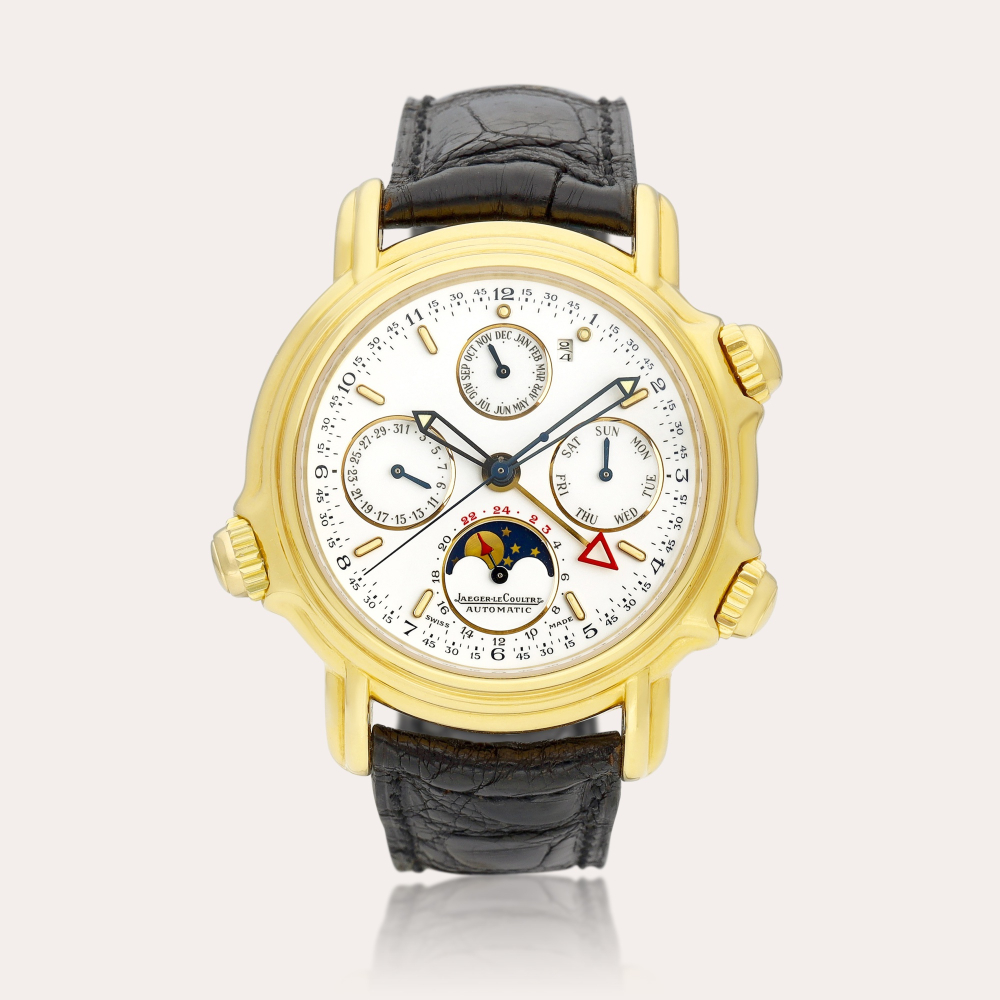 Jaeger-LeCoultre Calendrier Perpetuel Grand Reveil, Reference 180.1.99 | A yellow gold perpetual calendar wristwatch with alarm, moon phases, 24 hour and year indication, Circa 1990 | 積家 | Calendrier Perpetuel G